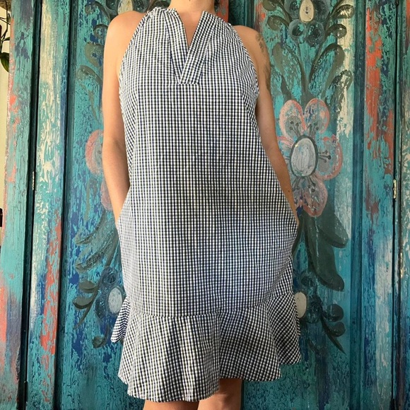 Gingham dress blue green white with pockets - Picture 1 of 5